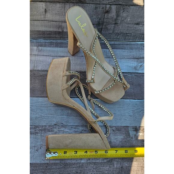 LULUS Pink Suede Crystal Rhinestone Chunky Platform Heels Shoes Women's 10 - Picture 10 of 11